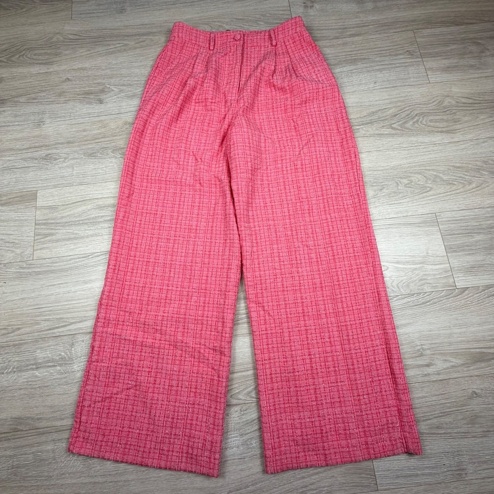 Sugarlips Adriella Pink Tweed Wide Leg High Rise Pleated Trousers NWT Women's L - Picture 2 of 10